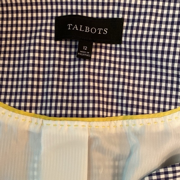 Talbots Blue White Gingham Cotton Stretch 3/4 Sleeve Blazer Jacket Size 12 - Picture 8 of 11